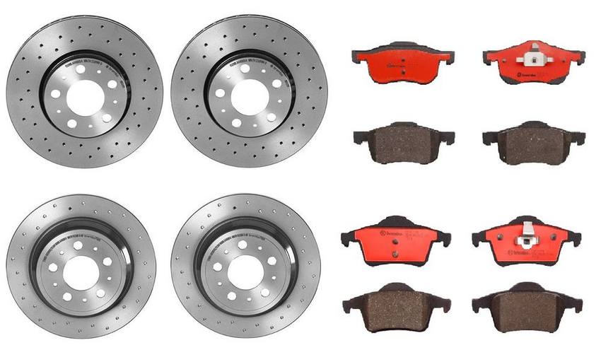 Volvo Brakes Kit - Pads & Rotors Front and Rear (286mm/288mm) (Xtra) (Ceramic) 31471830 - Brembo 1595315KIT